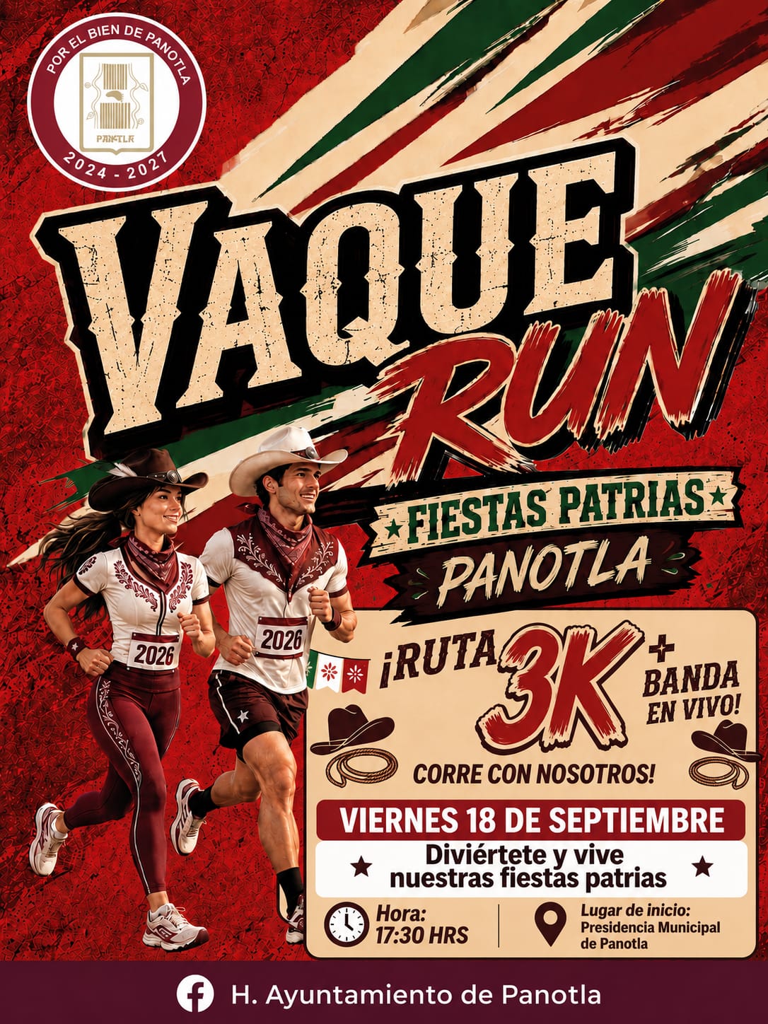 AYUNTAMIENTO DE PANOTLA INVITA A LA VAQUE RUN 2026 COMO PARTE DE LOS FESTEJOS PATRIOS
